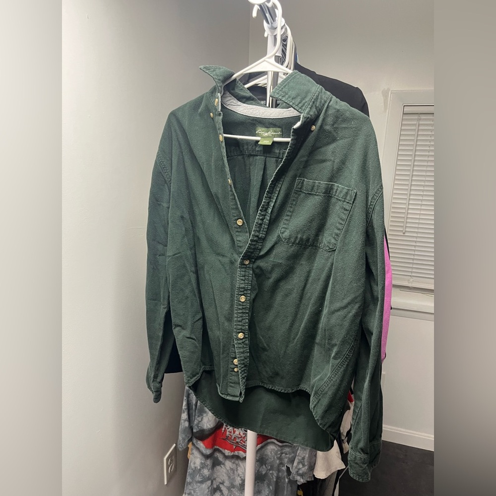 Eddie Bauer Green Casual Button Down Shirt